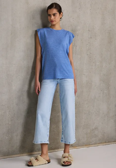Leinen-Look Top mit Volants sunset blue