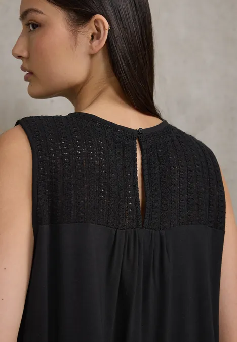 Top mit Mesh-Detail Black