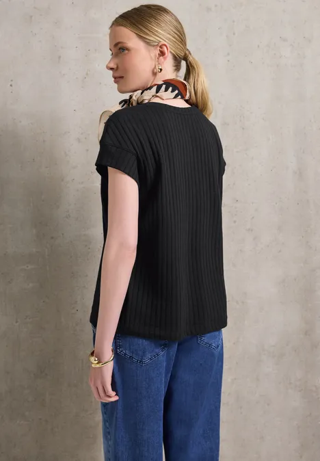 Shirt mit Rippstruktur Black
