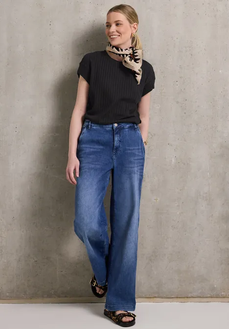 Shirt mit Rippstruktur Black