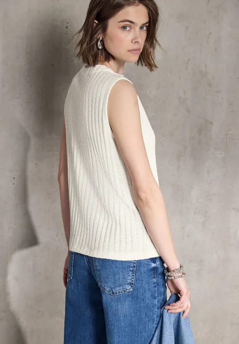 Top mit Rippstruktur off white
