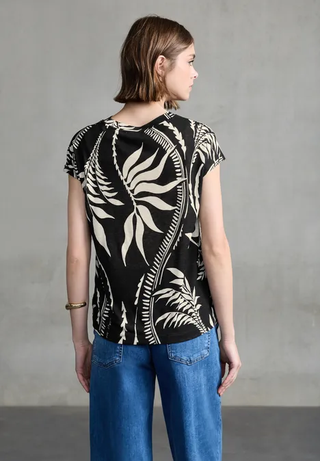 Bedrucktes Leinen-Look Shirt Black