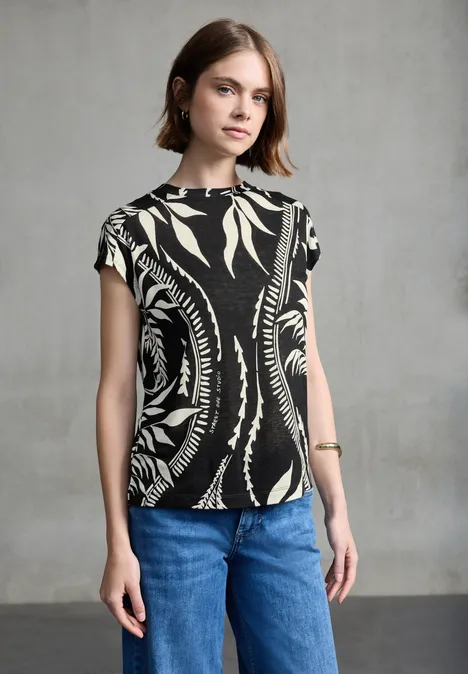Bedrucktes Leinen-Look Shirt Black