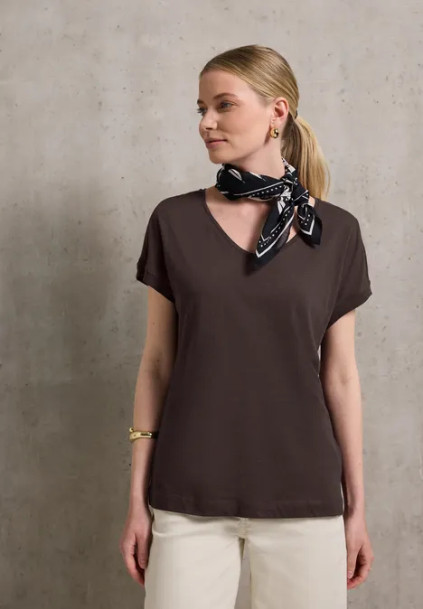 Basic V-Neck Shirt plummy brown