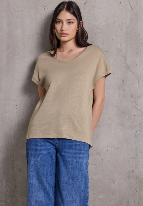 Basic V-Neck Shirt sandshell beige