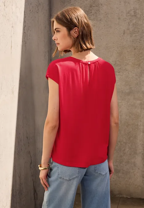 Basic Shirt mit Raffung mandarin red