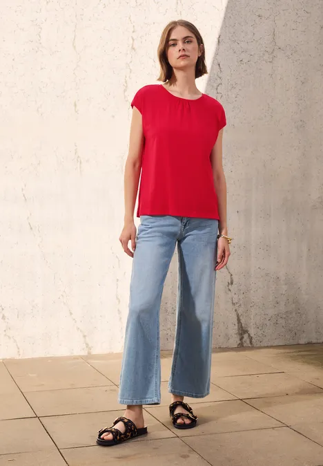 Basic Shirt mit Raffung mandarin red