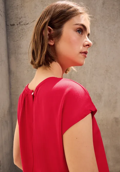 Basic Shirt mit Raffung mandarin red