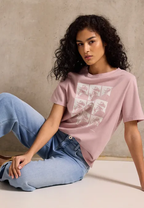 Washed-Look Shirt mit Print dessert rose