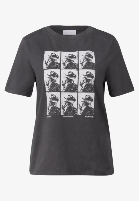 Washed-Look Shirt mit Print dusted grey