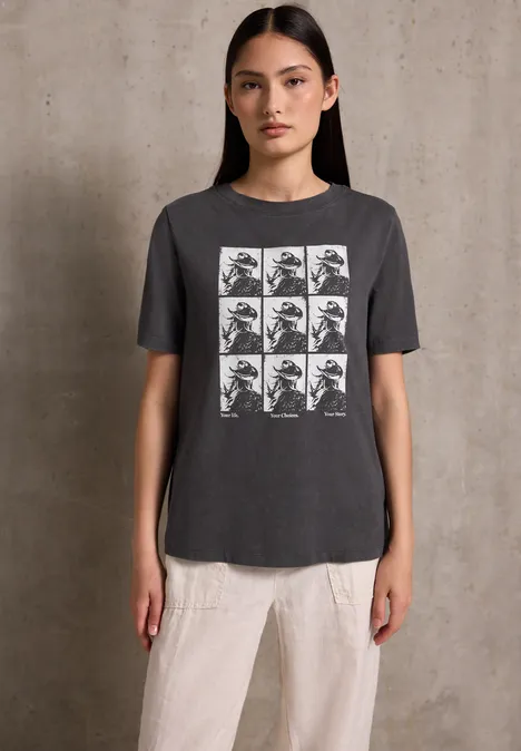 Washed-Look Shirt mit Print dusted grey