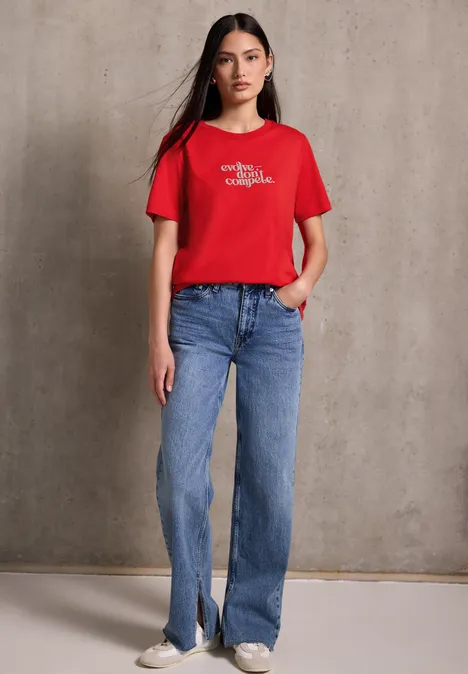 Basic T-Shirt mit Print mandarin red
