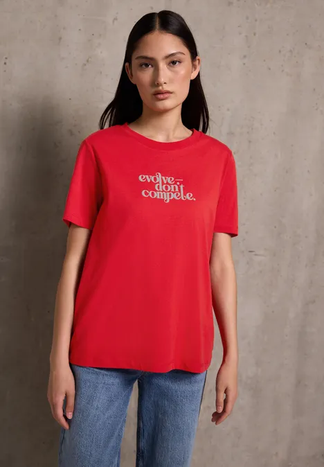 Basic T-Shirt mit Print mandarin red