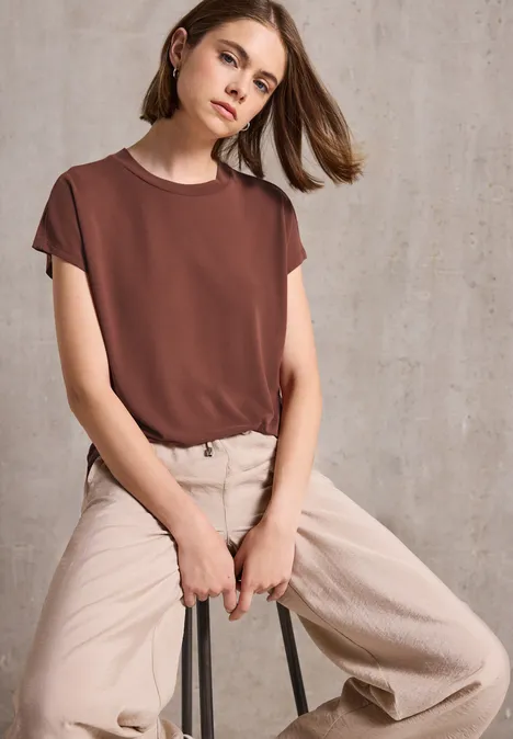 Basic Silk-Look Shirt sienna brown