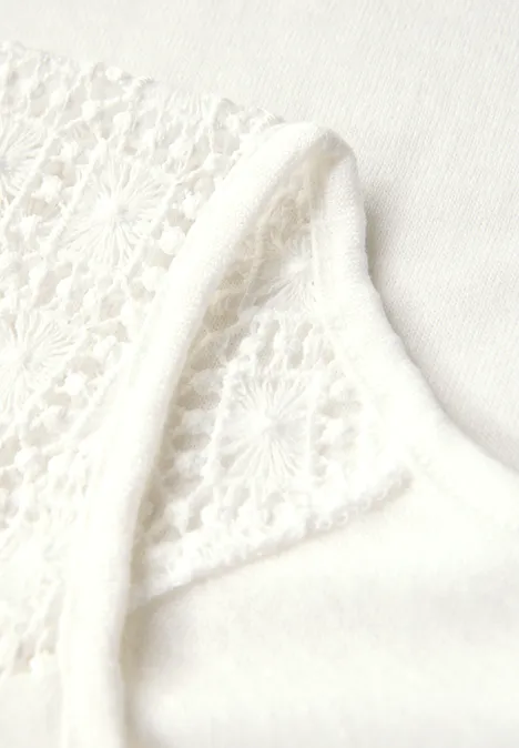 Leinen-Look Top mit Spitze off white