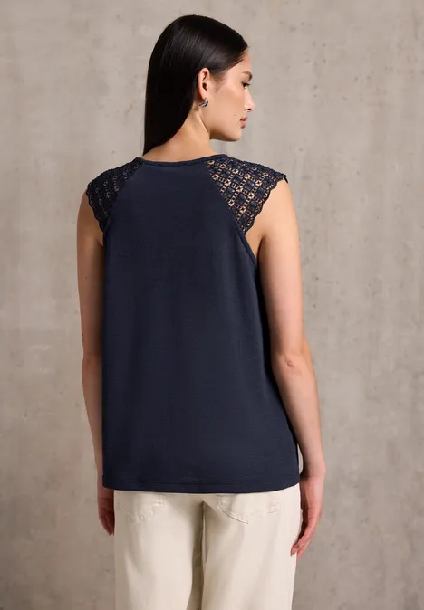 Leinen-Look Top mit Spitze dark void blue