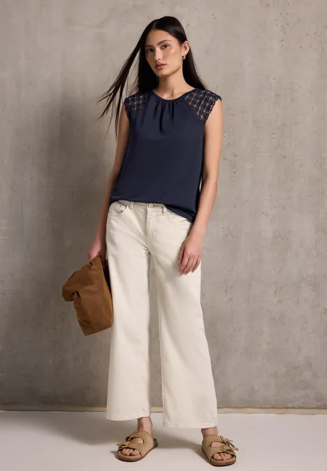 Leinen-Look Top mit Spitze dark void blue