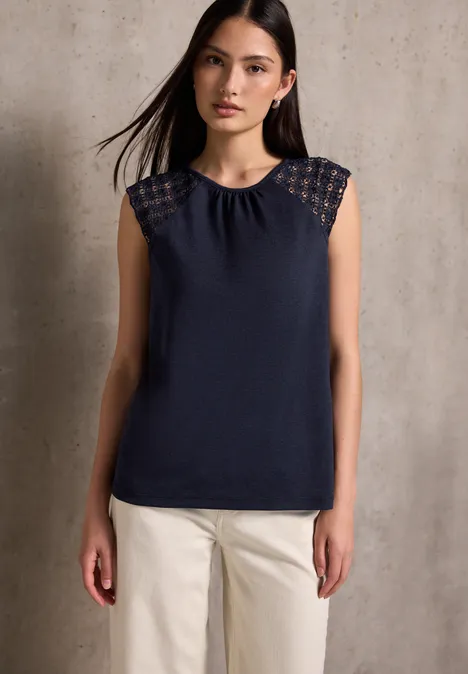 Leinen-Look Top mit Spitze dark void blue