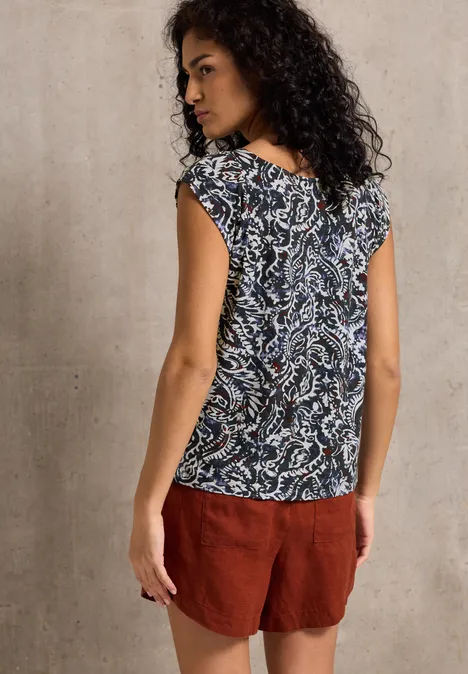 Gemustertes Top mit Raffung dark void blue