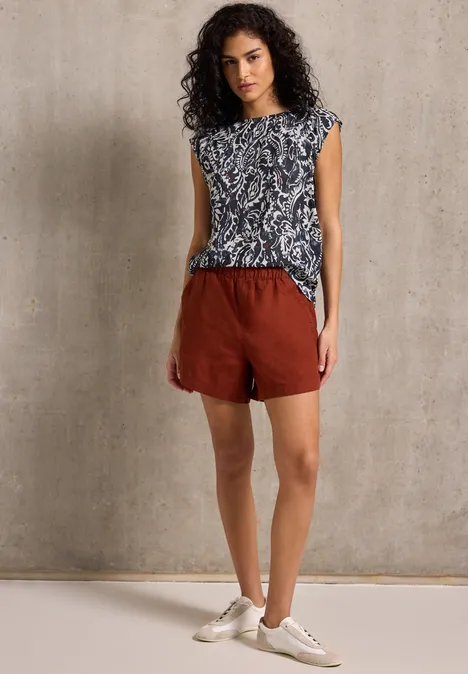 Gemustertes Top mit Raffung dark void blue