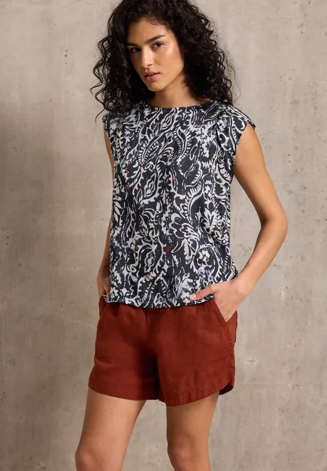 Gemustertes Top mit Raffung dark void blue