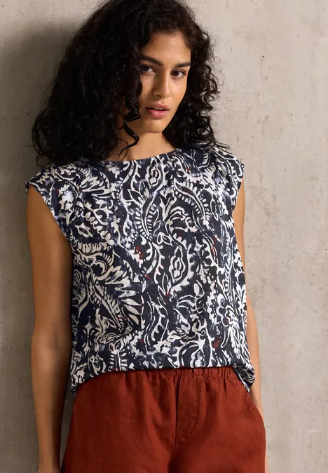 Gemustertes Top mit Raffung dark void blue