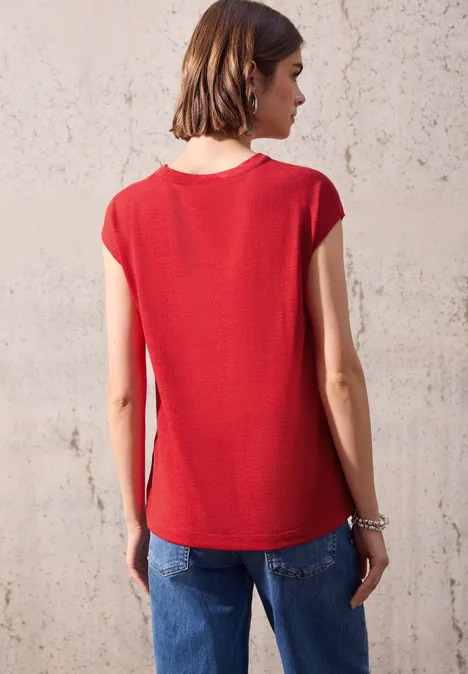 Leinen-Look Cut-Out Shirt mandarin red