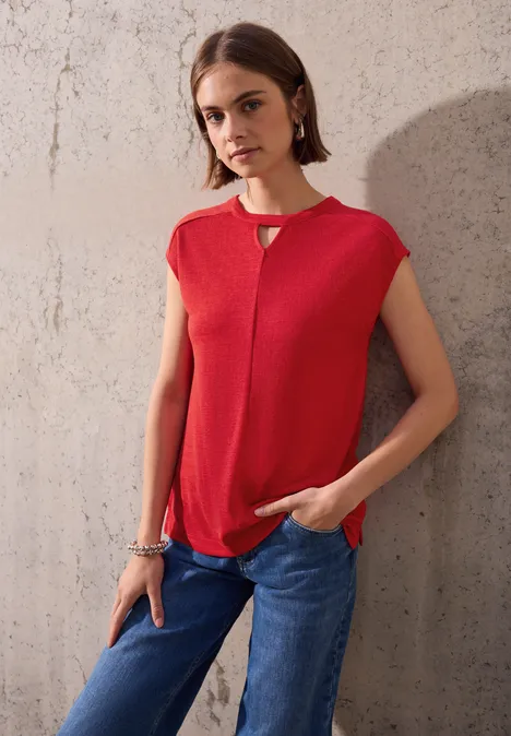 Leinen-Look Cut-Out Shirt mandarin red