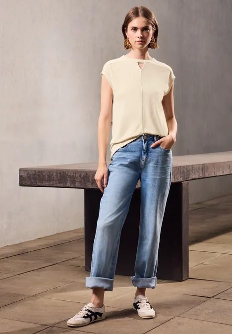 Leinen-Look Cut-Out Shirt velvet cream