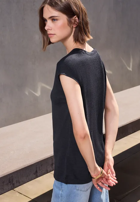 Leinen-Look Cut-Out Shirt dark void blue
