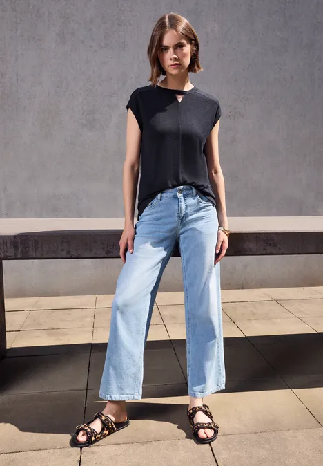 Leinen-Look Cut-Out Shirt dark void blue