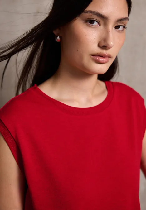 Leinen-Look Shirt mit Tape mandarin red
