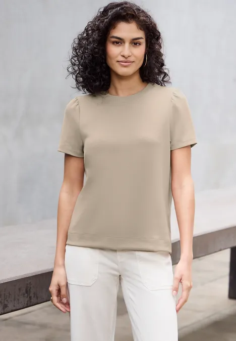 T-Shirt mit Puffärmeln sandshell beige