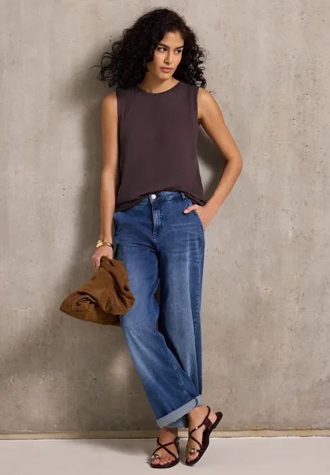 Jersey-Top mit Chiffon fudge red