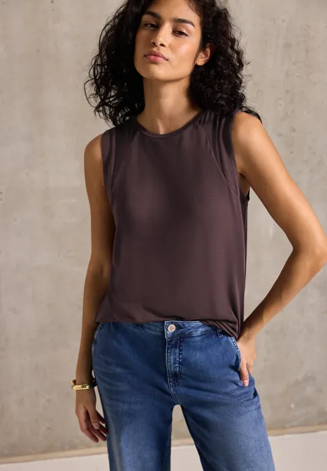 Jersey-Top mit Chiffon fudge red