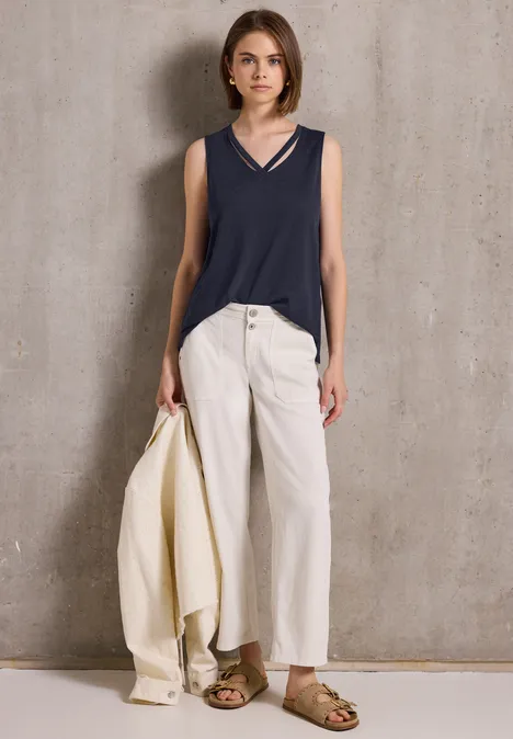 Leinen-Look Top mit Cut-Outs dark void blue