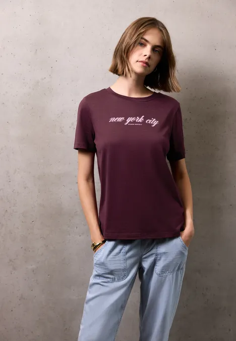 T-Shirt mit Wording dark plum red