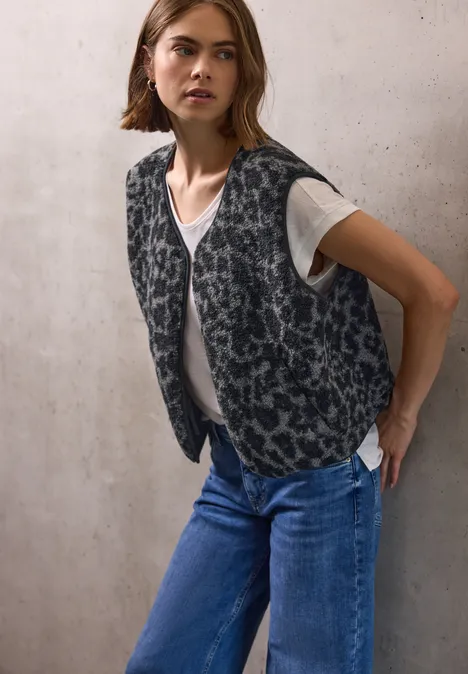 Teddy Weste mit Leo Muster industrial grey