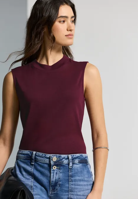 Top met col dark plum red