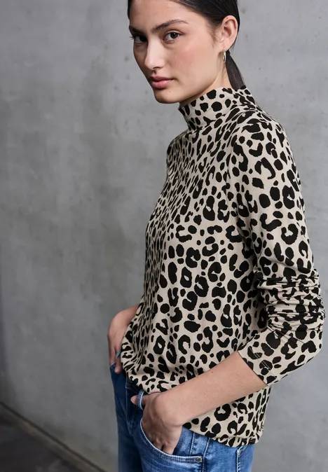 Jerseyshirt mit Leo-Muster morn beige