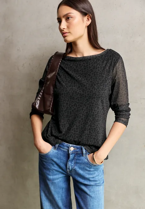 Mesh-Shirt mit Leo-Muster dark auburn brown