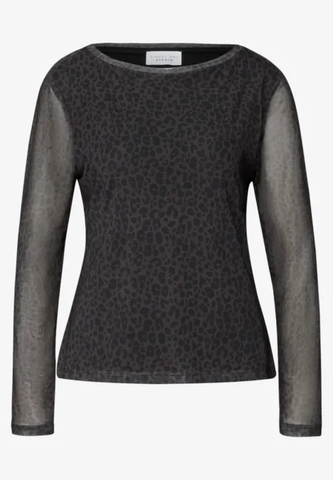Mesh-Shirt mit Leo-Muster dark auburn brown