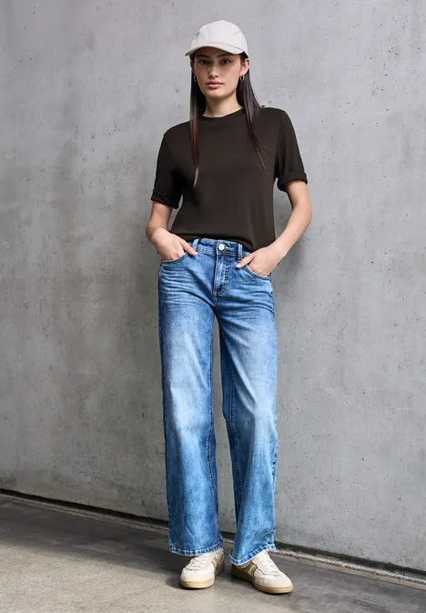 Basic shirt met korte mouwen dark auburn brown