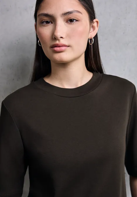 Basic Kurzarmshirt dark auburn brown