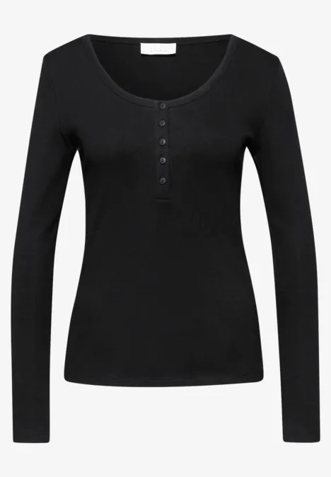 Rippshirt mit Knopfdetail Black