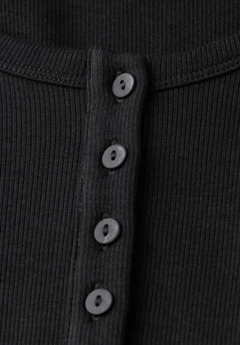 T-shirt à côtes avec détail de boutons Black