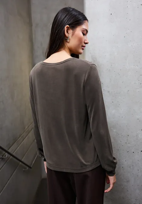 Silk-Look V-Neck Shirt dark auburn brown