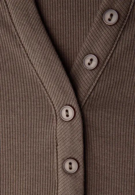 Rippshirt mit Knöpfen java brown