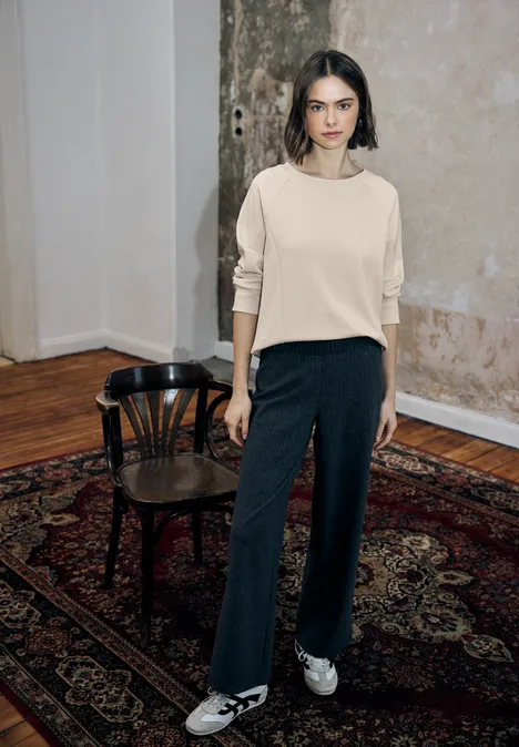 Softes Shirt mit Rippdetails soft beige