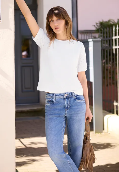 T-Shirt mit Rundhals und Spitzenärmeln White